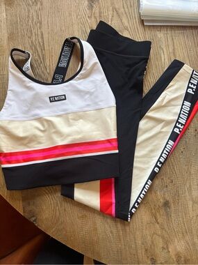 P.E NATION Black, Cream & Pink Colorblock Performance Leggings Set